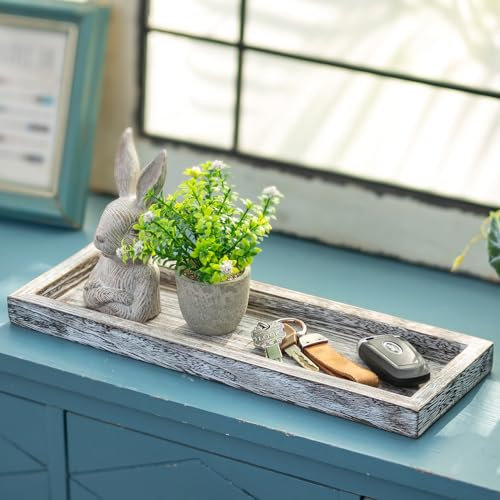 Romadedi Rechteckig Holztablett Tablett Deko：43cm Holz Dekotablett Länglich Vintage Kerzentablett Holzschale für Kerzen Tisch Centerpiece Tischdeko Zuhause Couchtisch Küche Wohnzimmer Dekorative