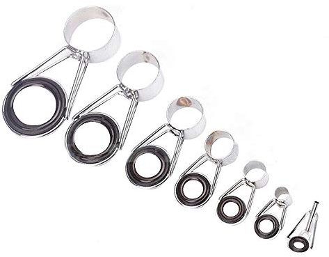 Flpeekash 7 Stuecke Angel Rute Fuehrungen TIPP 7 Grössen Teleskop Spitze Reparatur Kit Linie Ringe Augen Set