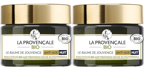 La Provençale - Le Baume de Jouvence Anti-Age Nuit - Soin Visage Nuit - Certifié Bio - Huile d'Olive Bio AOC Provence - Pour Tous Types de Peaux, Même Sensibles - 50 ml (Lot de 2)