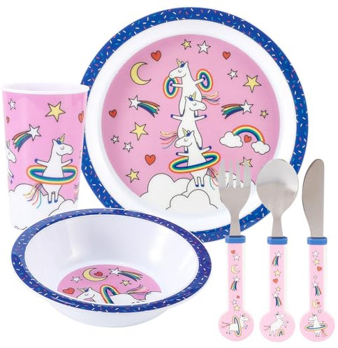 Unicorn Kids 6 Piece Reusable Dinner Set - Cup, Bowl, Plate & Cutlery