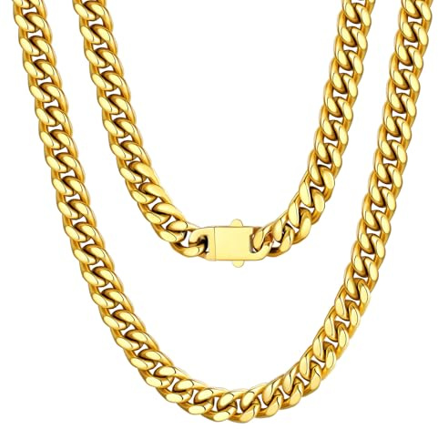 U7 Guldpläterade herrhalsband, längd 61 cm, bredd 7 mm - herrsmycken guld