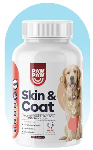Paw2Paw Skin & Coat Shiny Hair hundtillägg – hud- och pälsvård för hundar – lindrar utslag, främjar pälsens glans – kosttillskott för hundar – hundar skydd mot hud och päls