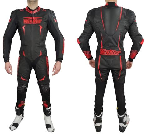 WinNet Tuta per moto in pelle intera monopezzo 1 pezzo racing pista con saponette e gobba ventilata traforata (M)