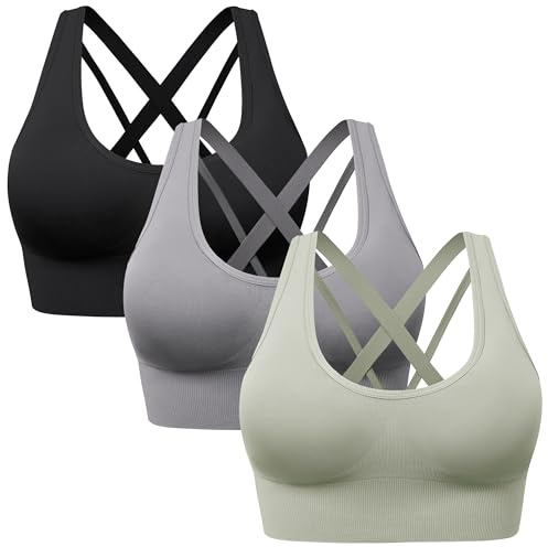 HBselect Soutien-Gorge de Sport pour Femme, Bretelles Solides | Course à Pied, Yoga, Bustier rembourré, Soutien-Gorge Push-up croisé dans Le Dos