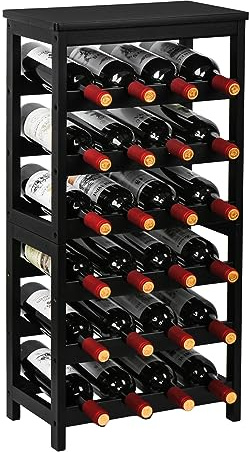 VASMIA Cantinetta Portavino in Legno Bambù con 24 Scomparti per Vino Champagne, Portabottiglie da Terra, Cantina per Angolo Bar, Salotto, Cucina, Nero