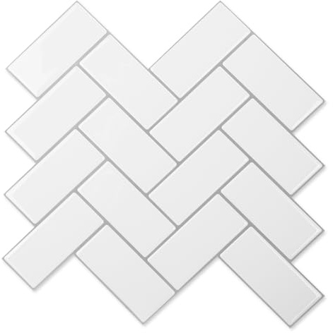 Art3d självhäftande väggplattor 3D kakeldekal kakelfolie fiskben kakel dekal kök badrum tegel väggdekal vattentät vit med grå fog uppgradering tjockare