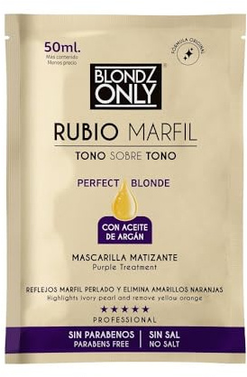 Blondz Only Purple Conditioner Treatment Mask Rubio Marfil Blonde Pearl with Argan Oil Perfect Blonde Toner (Beige) Pack of 2 Sachet 3.38 Fl. Oz (100 ml)