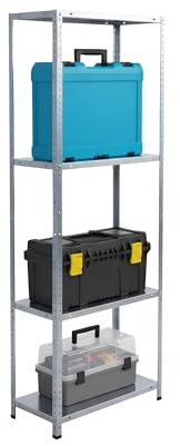 Étagère de Rangement Relaxdays, Acier galvanisé, H x L x P 180 x 60 x 40 cm, 160 kg, 4 Niveaux, Garage, étagère Lourde