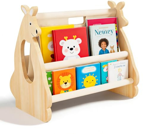 Barnens bokhylla av trä, bokhylla barn, bokarrangör för barnrum, Montessori stil, bärbar med handtag, barnbokhylla för barnrum, lekrum och dagis