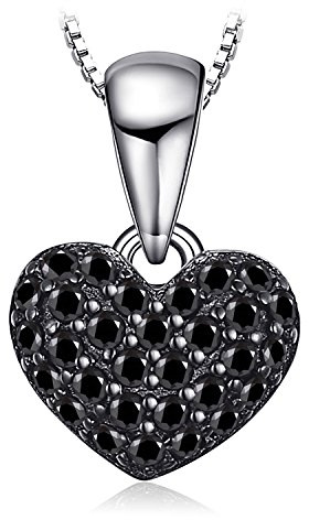 JewelryPalace 0.14ct Collana Cuore Donna Argento 925 con Naturale Spinello Nero, Collana Ciondolo Pietra a Taglio Rotondo con Catena 45cm, Collane Pendenti Lunghe Anniversario Set Gioielli Donna