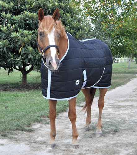 Jeffers Equine Closed Front Horse Stable Blanket, 72 Inch – Warm Insulated Stall & Barn Layer, Lightweight Polyfill Winter Blanket for Horses, Indoor Use, Travel, Grooming – Black Silver