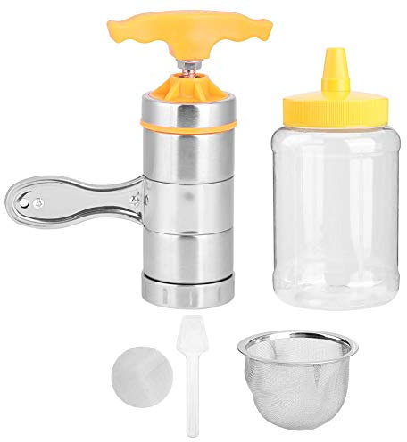 Tragbarer Honigschleuder, Mini-Honigpresse aus Edelstahl mit Honigaufbewahrungsflasche, Imkereiwerkzeug