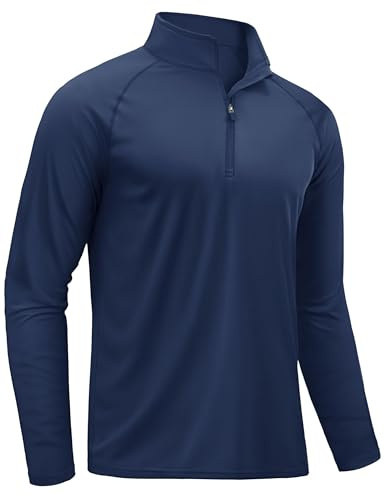 TACVASEN UV Protection Shirt Men Sports Running Tops Long Sleeve T-Shirt UPF 50+ Sun Protection 1/4 Tops Gym Shirts Navy