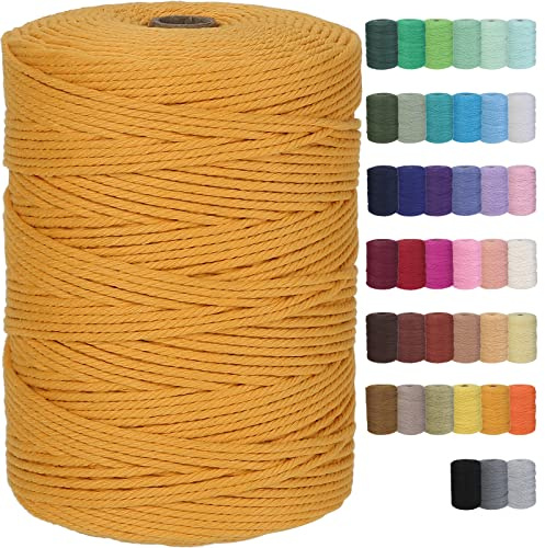 GOHOF Cotton Macrame Cord 3mm 328yards Natural Colored Macrame Supplies, Soft Craft Cotton Rope for Plant Hanger Wall Hanger Dreamcatcher (Orange)