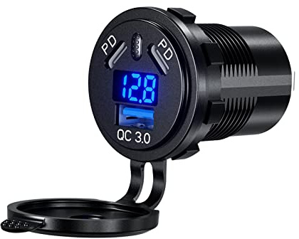 Thlevel USB C billaddaruttag vattentätt snabbladdande eluttag 45 W PD och 18 W QC3.0 med LED digital voltmeter och omkopplare för 12 V 24 V marin båt motorcykel lastbil