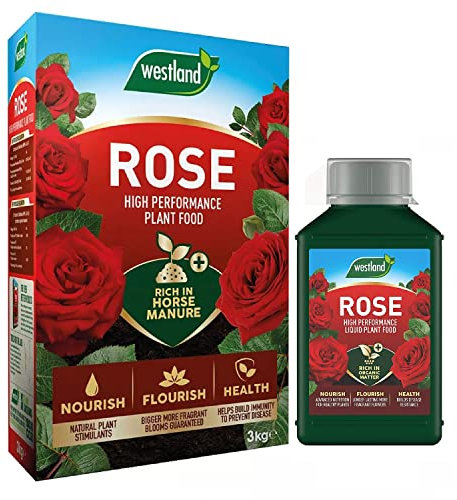 TOPLINE Rose Plants Feeding Bundle - Rose Food Enriched Horse Manure 3kg & Rose Feed Liquid 1L Garden Fertiliser for Outdoor Plants or Houseplants with Topline Card, Brown