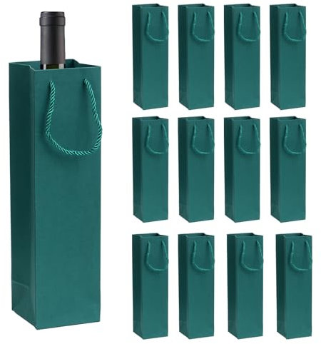 12 Stück Weinflaschenbeutel aus Kraftpapier,Wein Flaschentüten Geschenktüten Weinflaschen Verpackung mit Griffen für Weihnachten, Party, Einzelhandel, Einkaufen(Grün)