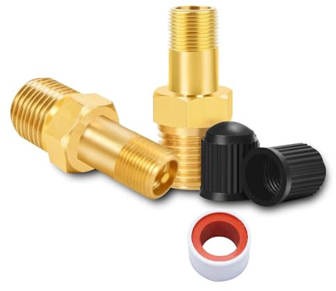 GODESON 1/8 NPT Tank Valve, Anti-Corrosion Brass Schrader Valve with 1/8 Male NPT and Caps, Air valve Using with Air Compressor Tanks (Pack of 2)