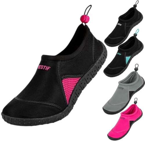 BESTIF Chaussures de bain pour homme et femme | Chaussures de natation en néoprène avec cordon de serrage | Légères et confortables | Noir, Bleu Tailles 36-45, noir/rose, 39 EU