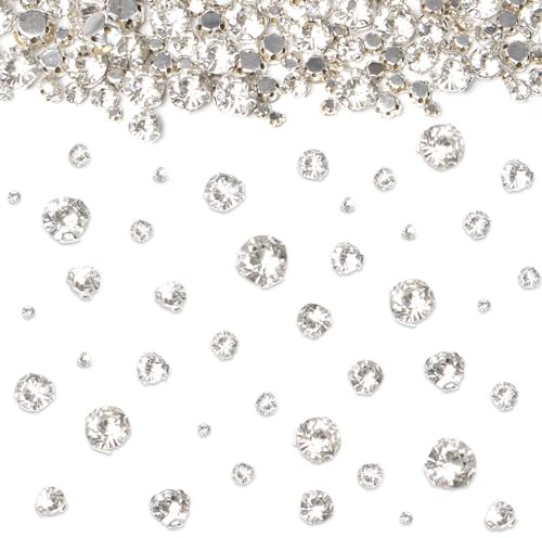 Rebanky 350 Stück Silber Strasssteine mit Krappenfassung Strasssteine zum Aufnähen Klarer Ring Strass Aufnähen mit 6 Löchern Flache Rückseite Glas Strass für DIY Handwerk, Kleider(4,4.5,5,6,7,8,10mm)