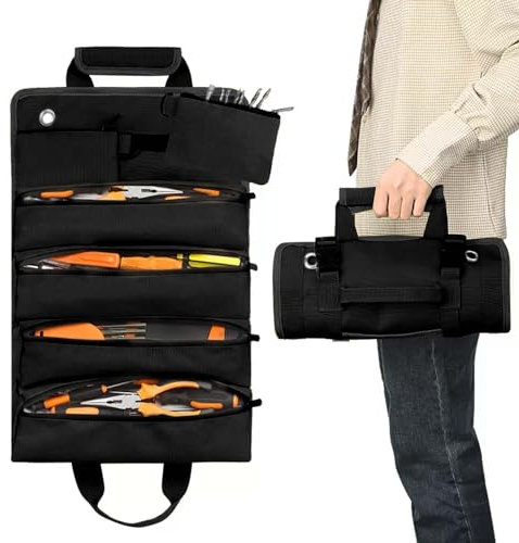 Cleminsta Bolsa de Herramientas, Organizadora de Herramientas Bolsa de Herramientas Enrollable, Bolsa Organizadora de Herramientas para Carpinteros, Fontaneros, Electricistas y Mecánicos (Negro)