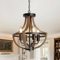 SEEBLEN Farmhouse Chandelier,Vintage 4-Light Hanging Pendant Light Height Adjustable,Rustic Metal Ceiling Light in Faux Wood Grain Color for Dining Room Kitchen Foyer Hallway Entryway Bedroom Closet.