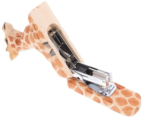 NUOBESTY Agrafeuse Animaux En Bois Motif Long Cou Mini Agrafeuse De Bureau Mignonne Fonction D'agrafage Réutilisable Décoration De Bureau Originale Et Scolaire