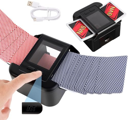 Buldoospok M1 Rechargeable Automatic Card Shuffler with AUTO & Manual Mode, Low Noise, Built-in 2000mAH Battery, Portable Electric Shuffling Machine for 1-2 Decks for UNO Skip-Bo Poker Skyjo(Black)