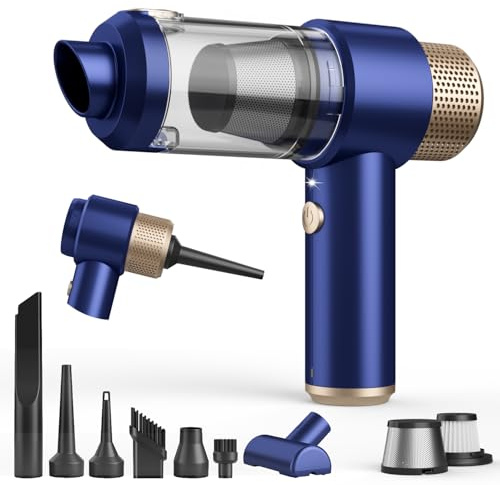 Vizeusvac Car Vacuum Cleaner, 16000PA Mini Car Vacuum Cordless Powerful, 7 in 1 Portable Handheld Vacuum Cordless with LED Light, Dual Filters, One-Touch Empty for Pet Hair, Home, Office