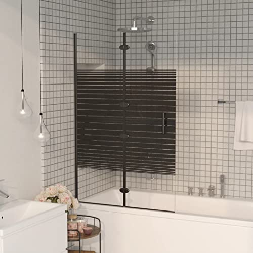 Porta in vetro, box doccia pieghevole, ESG, 80 x 140 cm, colore nero, per vasca da bagno per aree a piedi aperte