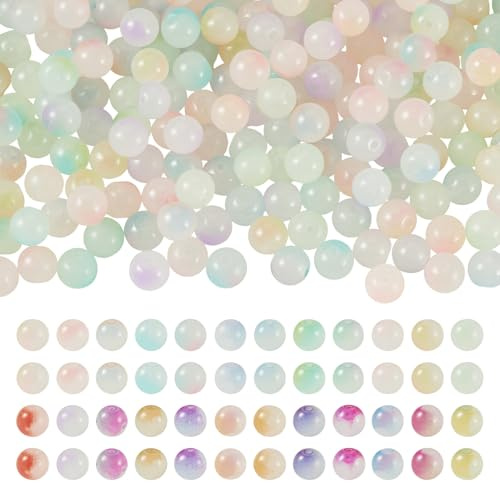 240 Stk. 10 mm Glasperlen für Schmuckherstellung, Perlen, die im Dunkeln leuchten, UV-Farbwechselnde Perlen für Armbänder, leuchtende Lampwork-UV-reaktive Perlen für DIY-Kunsthandwerk, Perlen für