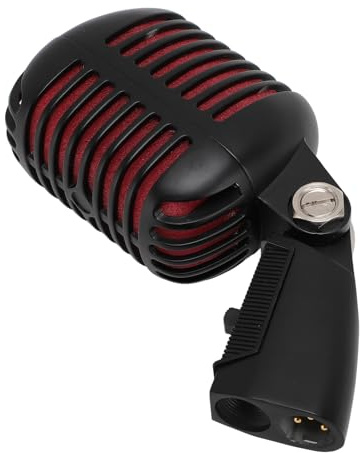 Blaihild Microfono Dinamico retrò, Microfono Cardioide Classico Vintage con Cavo XLR e Supporto, per la Registrazione di Voci in Studio Dal (BLACK)