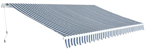 Roanoer Toldo con brazo articulado, 500 x 300 cm, toldo para terraza y jardín, toldo estable con manivela a la izquierda, brazo articulado de aluminio, azul y blanco