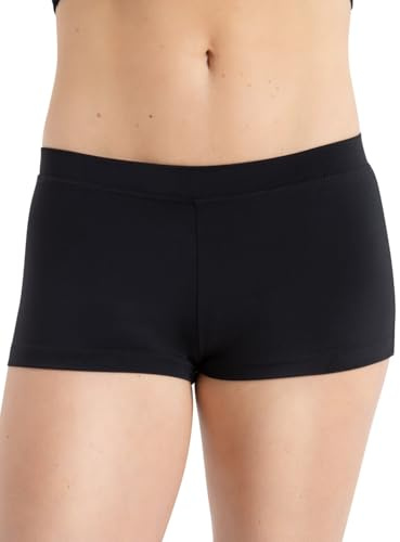 Capezio Boy Cut Low Rise Shorts, TB113 Mini Yoga Shorts for Women, Micro Short Activewear for Dance, Workouts, Gym, Exercise, Hot Pants, Black, Large