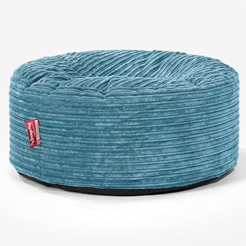 Lounge Pug Sitzsack Pouf 65 cm Rund, Türkis Cordstoff, Bequemer Sitzhocker oder Fußhocker, Sitzpouf