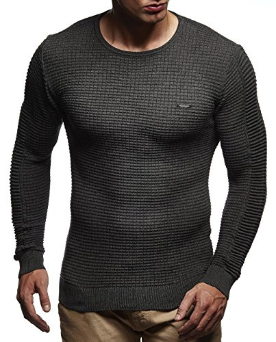 Leif Nelson Maglione da uomo sottile a maglia, scollo rotondo, slim fit, inverno, estivo, moderno, maglione invernale, a maniche lunghe, girocollo, maglia fine LN1605, antracite., 4XL