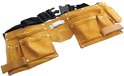 Unibos Heavy Duty 11 Pocket Leather Tool Belt Carpenter Builders Adjustable Hammer Loop