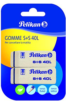 Pelikan S+S40 radergummi, mjukt vitt gummi, för grafitpenna, lämplig för teknisk konstritning och skolanvändning, 2-pack