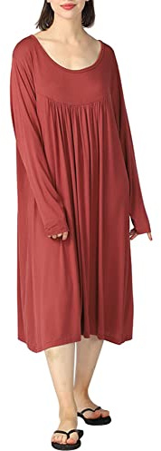amropi Donna Camicia da Notte Loungewear Morbido Casa Vestito Girocollo Sciolto Pigiami Indumenti da Notte (Mogano, 5XL)