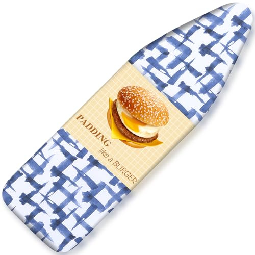 Ironing Board Cover and pad - 15 x 54 Thick Padding 4 Layers with 2 Elastic, Stain Resistant & Durable Scorch, 2 Buckles for Easy Installation in Laundry Room, Blue Brushstrokes (NO Board)