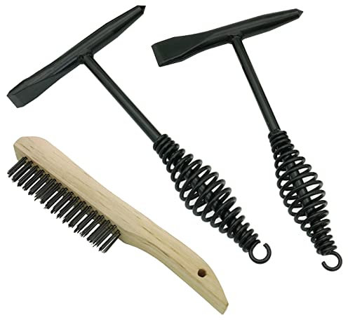 VASTOOLS Schweißhammer mit Spiralfedergriff, 26,7 cm, Kegel und Vertikalmeißel, Kegel und Kreuzmeißel, 25,4 cm Drahtbürste