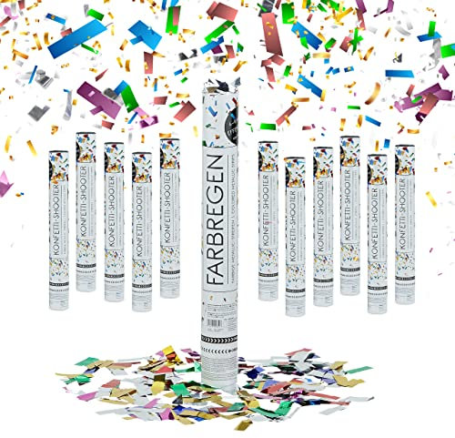 Relaxdays Party Popper, 12er Set, 6-8 m Effekthöhe, Silvester, Geburtstag & Hochzeit, 40 cm Konfettikanone, Folie, bunt