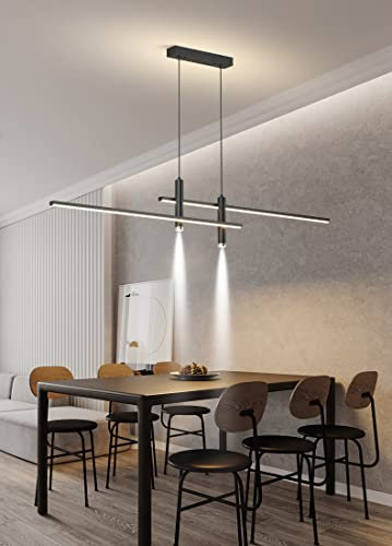 Moderne LED Pendelleuchte Esstisch Hängelampe Dimmbar Mit Fernbedienung Esszimmer Hängeleuchte Esszimmerlampe Pendellampe Höhenverstellbar Kronleuchter für Büro Hängeleuchte (Schwarz, L120cm)