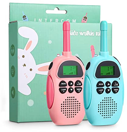 2 Pack Walkie Talkie Kinder, Aufladbar Walkie Talkies, 22-Kanal Kinder Funkgerät Spielzeug für Jungen Mädchen, Abenteuer im Freien Outdoor Camping Wandern -Rosa Blau