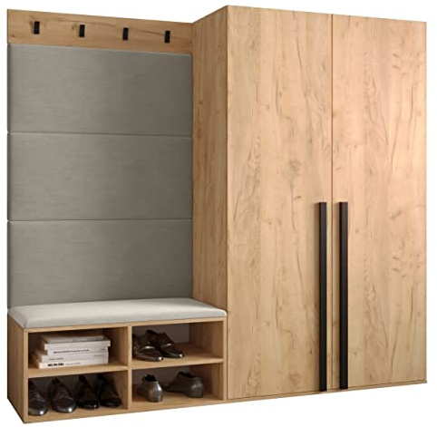MEBLE KRYSPOL Garderobe MIRO Set 5 mit gepolsterten Paneelen Modern Design (Manila 02 (Creme), Eiche Kraft Gold + Schwarz Matt)