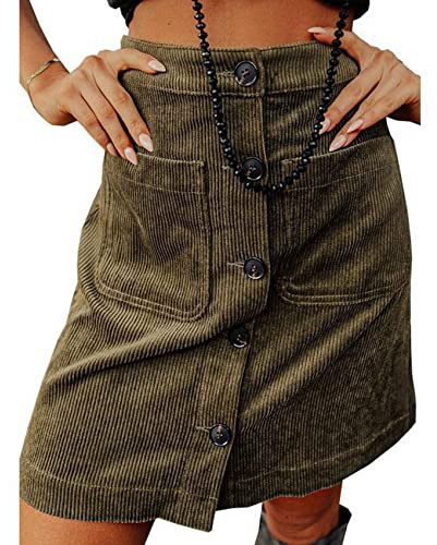 LAZIRO Automne Et Hiver Femmes Jupe Mi-Longue en Velours CôTelé Taille Haute Jupe à Cent Points Boucle Jupe Courte