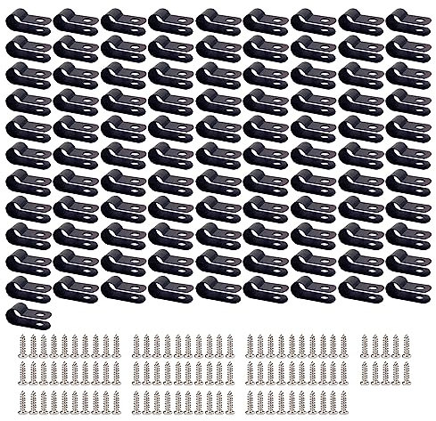 UMCHU 100 Piezas 6mm Clips de Nailon R de Nylon,Grapas de fijación por tornillo,Clips de Alambre para Cables,para Gestión de Cables Sujetadores de Clip de Alambre(Con 100 tornillos)