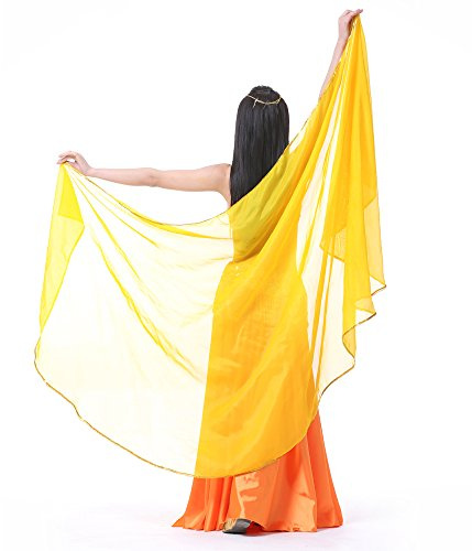 XChangeFun Sciarpa semicircolare in chiffon per danza del ventre, costume outfit, sciarpa per fianchi con bordatura di paillettes dorate, scialli e veli, Giallo, 98.43 x 47.24 inch (250cm*120cm)