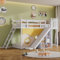 Merax Hochbett 90x200cm, Etagenbett für Kinder mit Treppe, Zäune, Rutsche und Ablagefach, Kinderbett mit Rausfallschutz und 2 Lattenrost, Spielbett mit Bettvorhang und Regal, Rahmen aus Kiefer, Weiß
