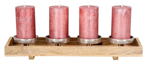 levandeo Adventskranz Holz Lang L46cm Mango Weihnachtsdeko Kerzen Tablett Tischdeko Weihnachten Kerzenständer Adventskerzenhalter Deko